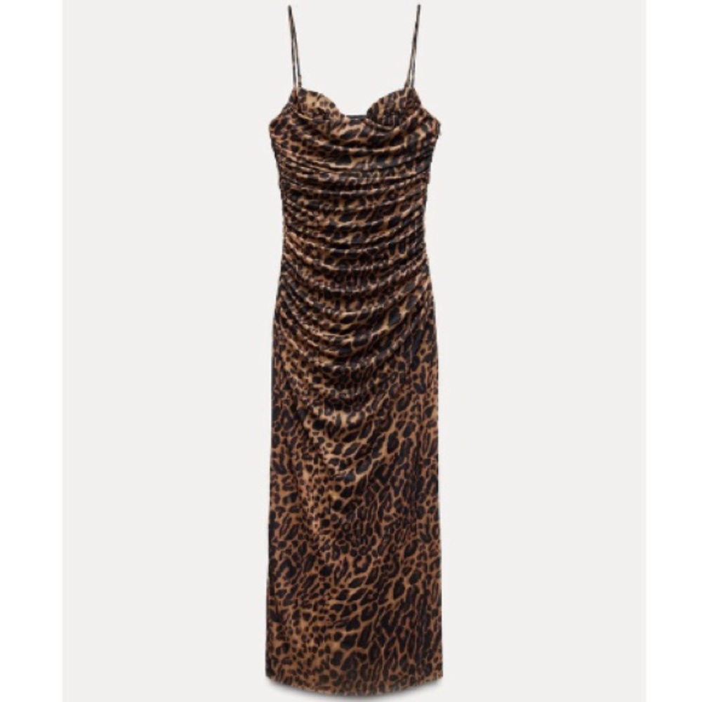 Zara leopard Print tulle midi Dress